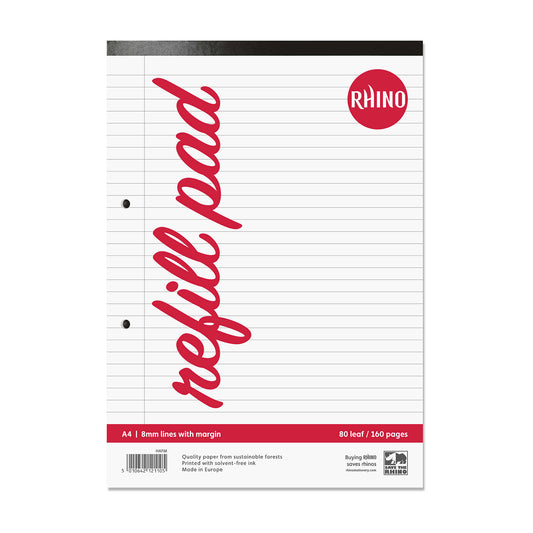 Rhino A4 80 Leaf 8mm Lined with Margin Refill Pad