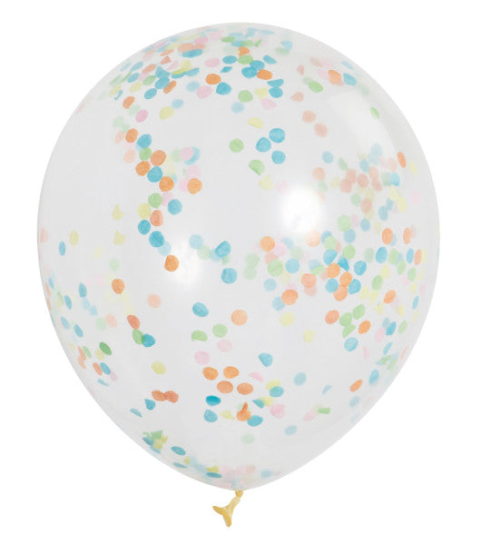 Pack of 6 Clear Latex Balloons with Multi-Colored Confetti 12"