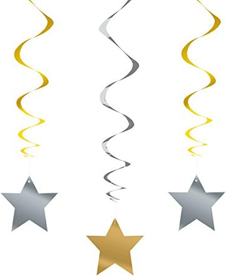 Pack of 3 26" Silver & Gold Star Hanging Swirl Decorations