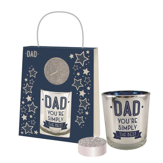 Dad Glass Sentiment Tealight Candle Holder with Bag