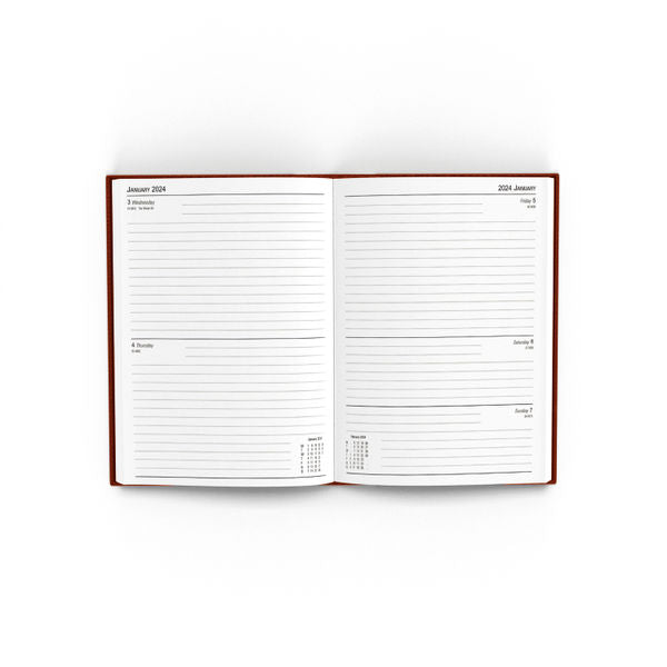 Janrax 2024 A5 2 Days Per Page Burgundy Desk Diary