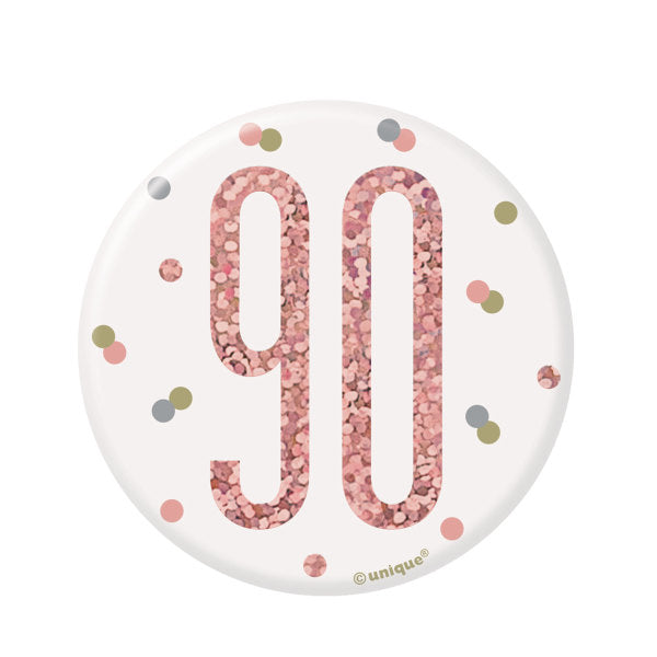 Birthday Rose Gold Glitz Number 90 Badge