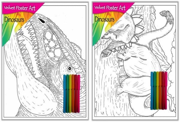 Single Dinosaurs Velvet Poster Art with Fiber Pens