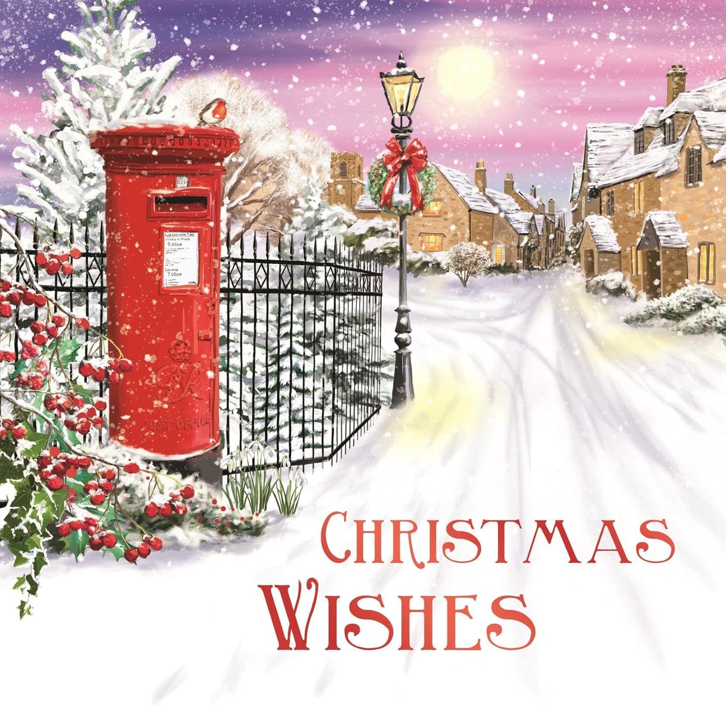 Pack of 10 Square Painted Post Box Christmas Cards