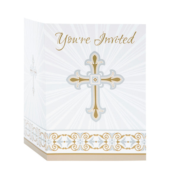 Pack of 8 Gold & Silver Radiant Cross Invitations