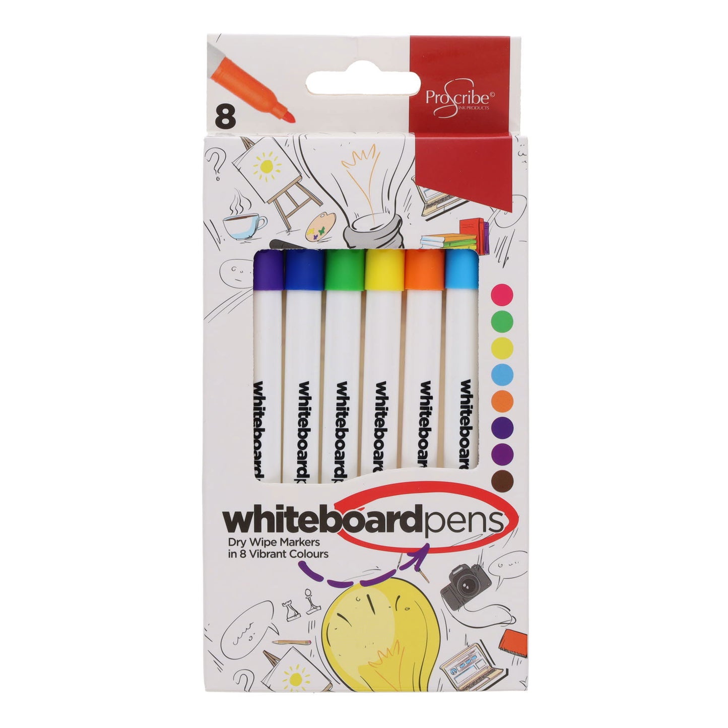 Pack of 8 Assorted Dry Wipe White Board Markers by Pro:scribe