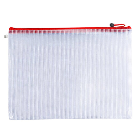 Pack of 12 A4 Red Zip Strong Mesh Bags - Tough Waterproof Storage