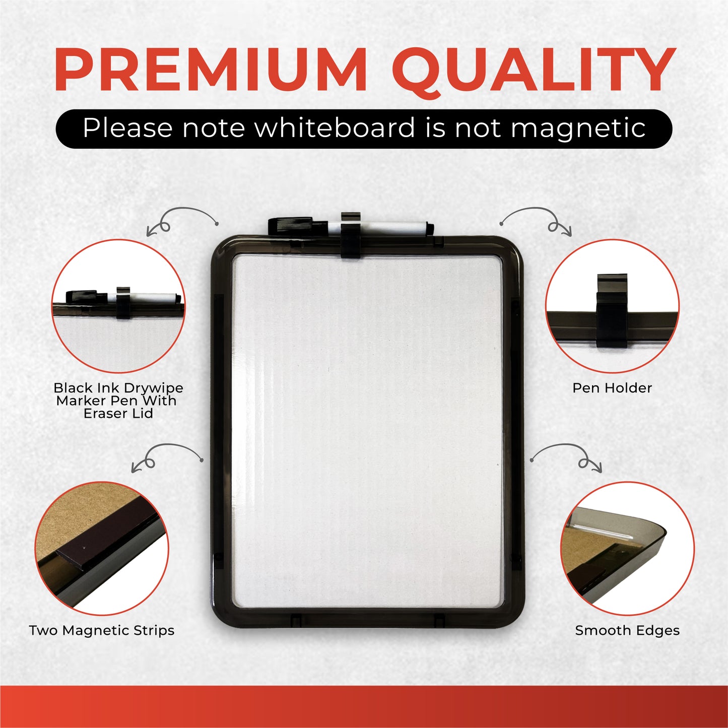 A4 Magnetic Mounting Black Frame Whiteboard with Dry Wipe Eraser Pen