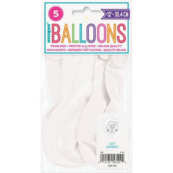 Pack of 5 Just Married 12" Latex Balloons