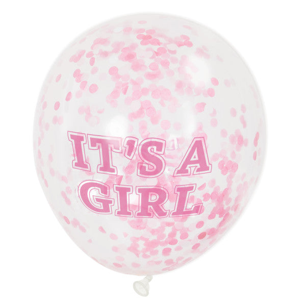 Pack of 6 Girl Clear Latex Balloons with Pink Confetti 12"