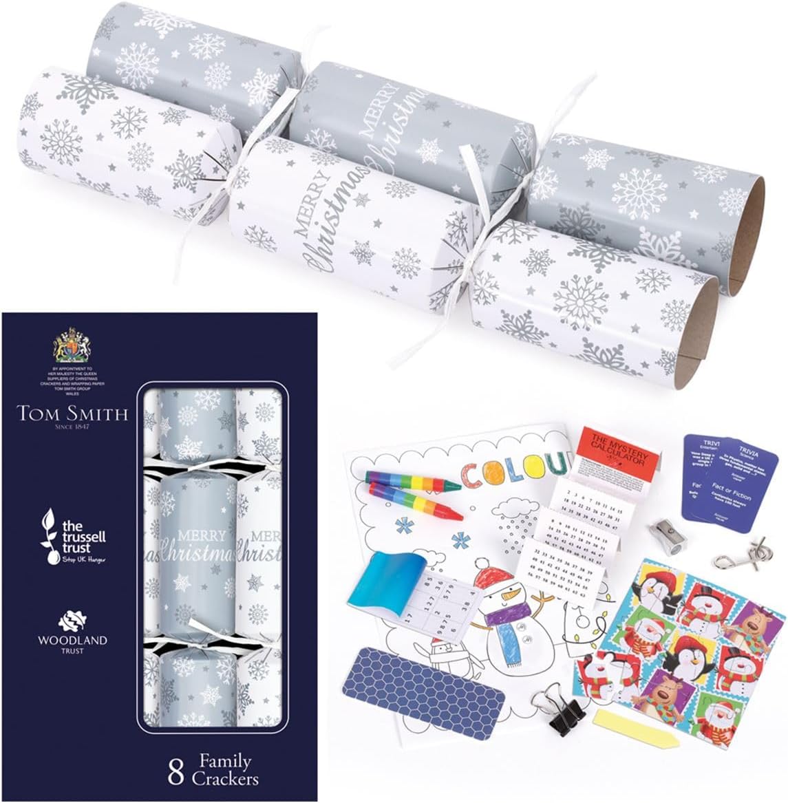 Pack of 8 12.5" Silver Family Christmas Crackers