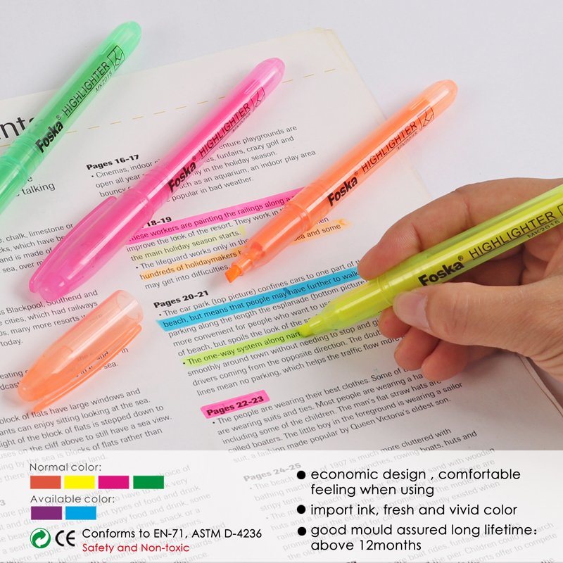 Pack of 12 Slim Yellow Highlighter Pens - Chisel Tip