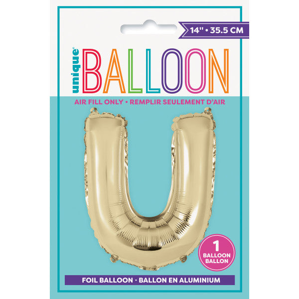 Gold Letter U Shaped Foil Balloon 14"