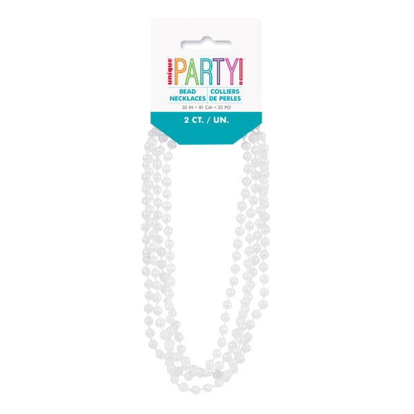 Pack of 2 Plastic Pearl Party Bead Necklaces