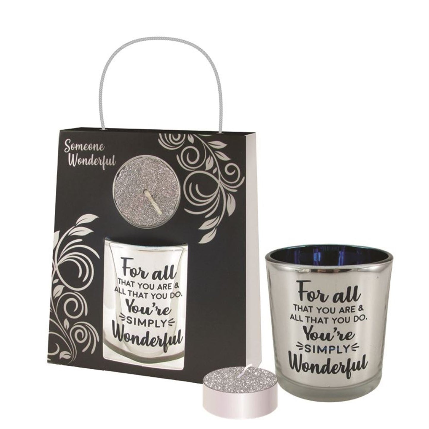 You Are Wonderful Glass Sentiment Tealight Candle Holder with Bag