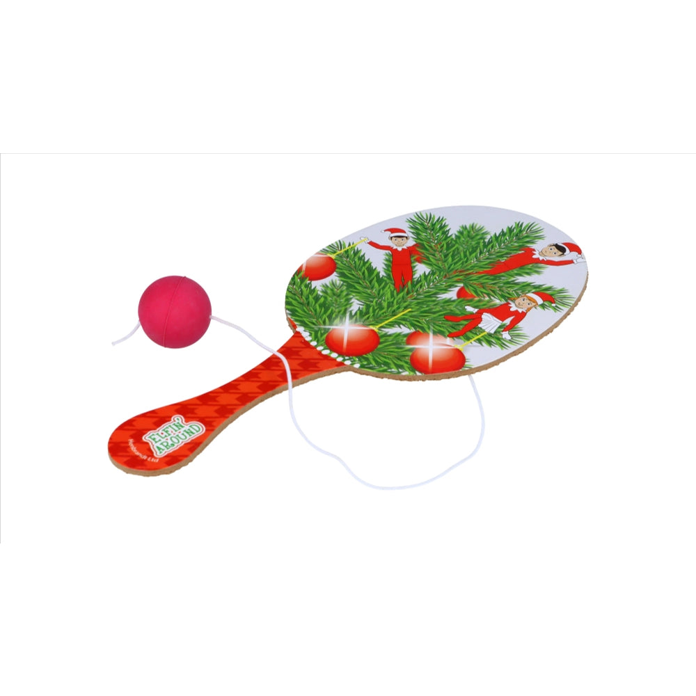 Christmas Elfin Around Wooden Paddle Bat and Ball Games 22cm