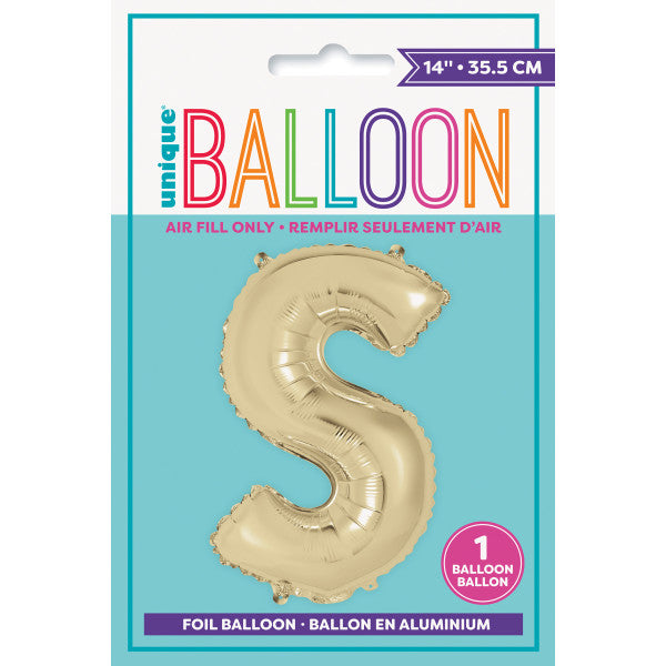 Gold Letter S Shaped Foil Balloon 14"