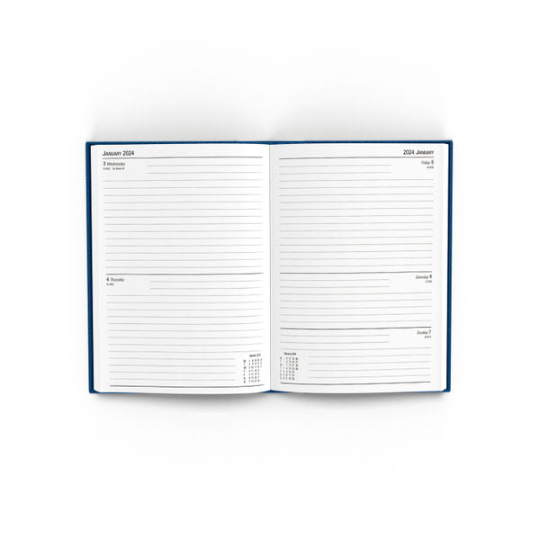 2024 A5 2 Days Per Page Blue Desk Diary