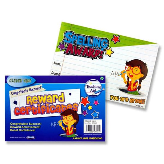 Pack of 30 Spelling Award Reward Certificates by Clever Kidz