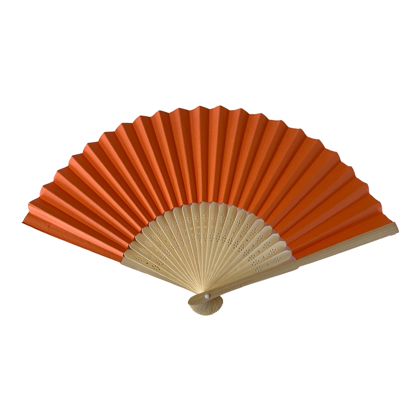 Orange Paper Foldable Hand Held Bamboo Wooden Fan