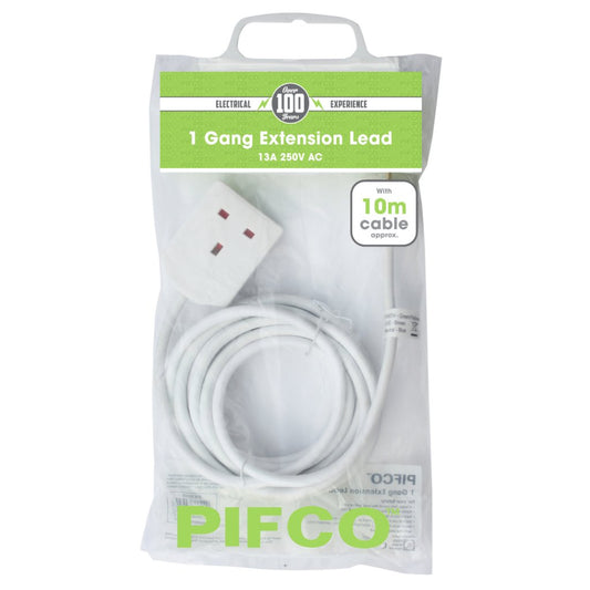 1 Gang 13Amp 250V A.C Plug Socket with 10 Metre Extension by Pifco