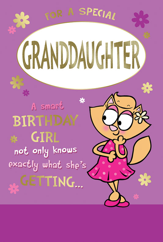 For a Special Granddaughter Cute Cat Design Birthday Witty Words Card