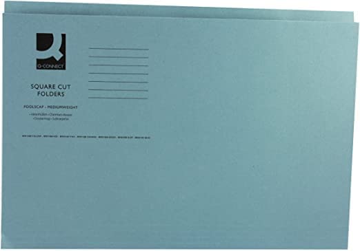 Pack of 100 Lightweight 180gsm Foolscap Blue Square Cut Folders