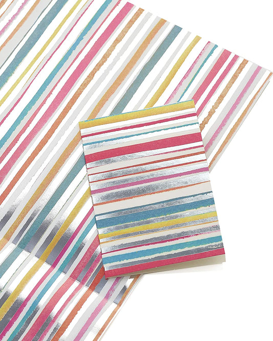 Foil Stripes Birthday Gift Wrapping Paper 1 Sheet & 1 Tags