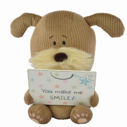 Lots of Woof Soft Toy Dog Holding a Plaque You make me SMILE