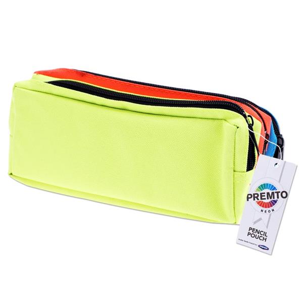 3 Pocket Neon Coloured Zip Pencil Case by Premto