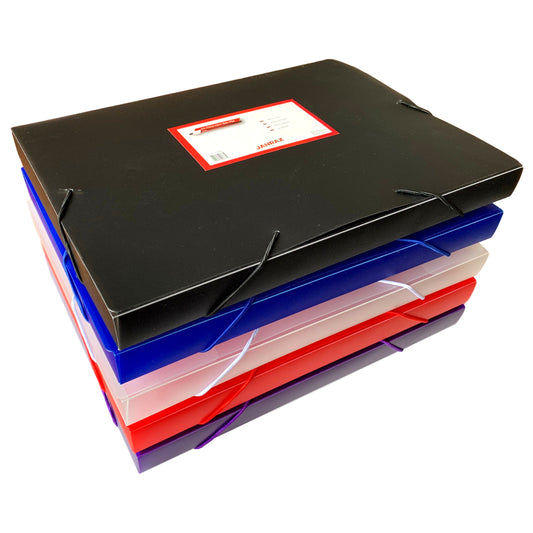 Pack of 10 A4 Clearview Assorted Coloured Box Files with Elastic Closure