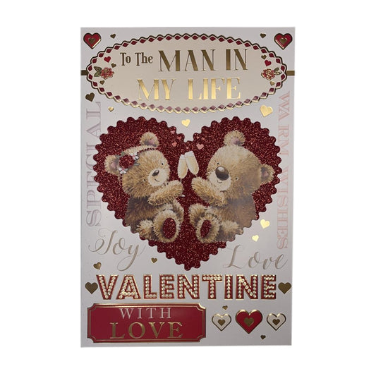 To the Man In My Life Cheers Teddies Design Open Valentine's Day Card