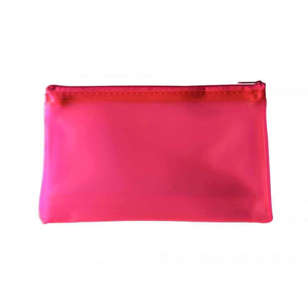 8x5" Frosted Pink Pencil Case - See Through Exam Clear Translucent