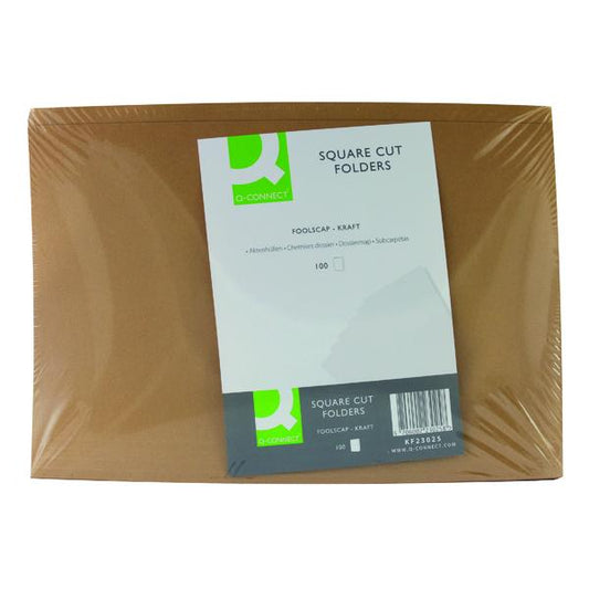 Pack of 100 170gsm Foolscap Buff Kraft Square Cut Folders