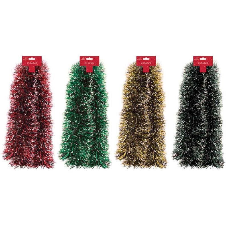 2m Christmas Coloured Snow Tipped Tinsel