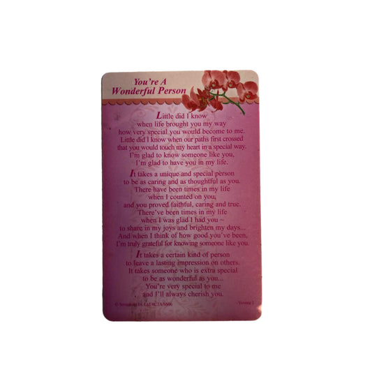 You're A wonderful person Wallet Card (Sentimental Keepsake Wallet / Purse Card)