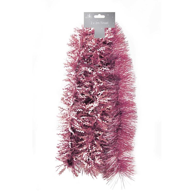 Pack of 2 2m Fine Cut And Matt Zig Zag Blush Christmas Tinsel