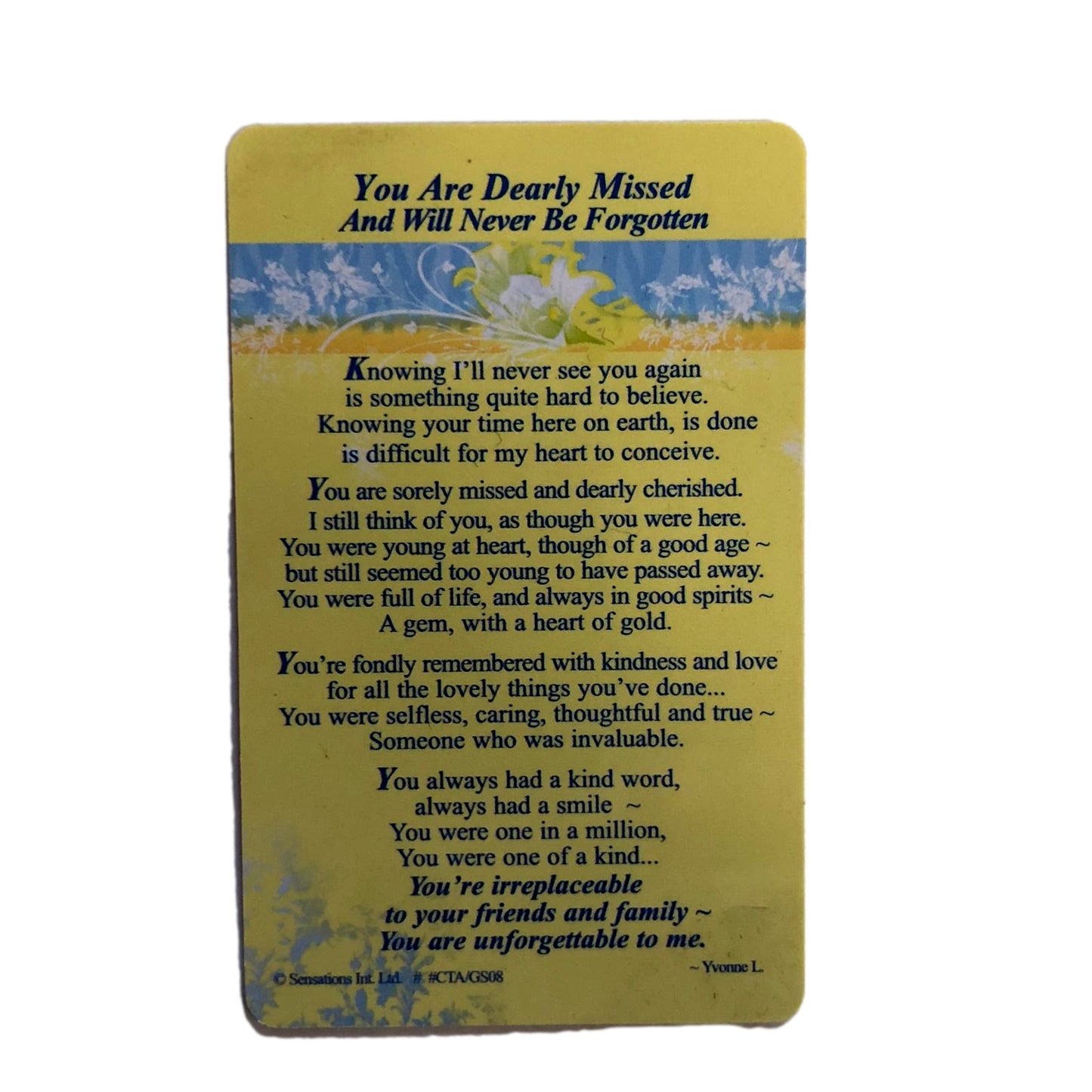 Sentimental Graveside Card You are Dearly Missed and Will Never be Forgotten