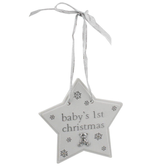 Bambino Baby's 1st Christmas Star Plaque Decoration With Cute Teddy Bear Icon