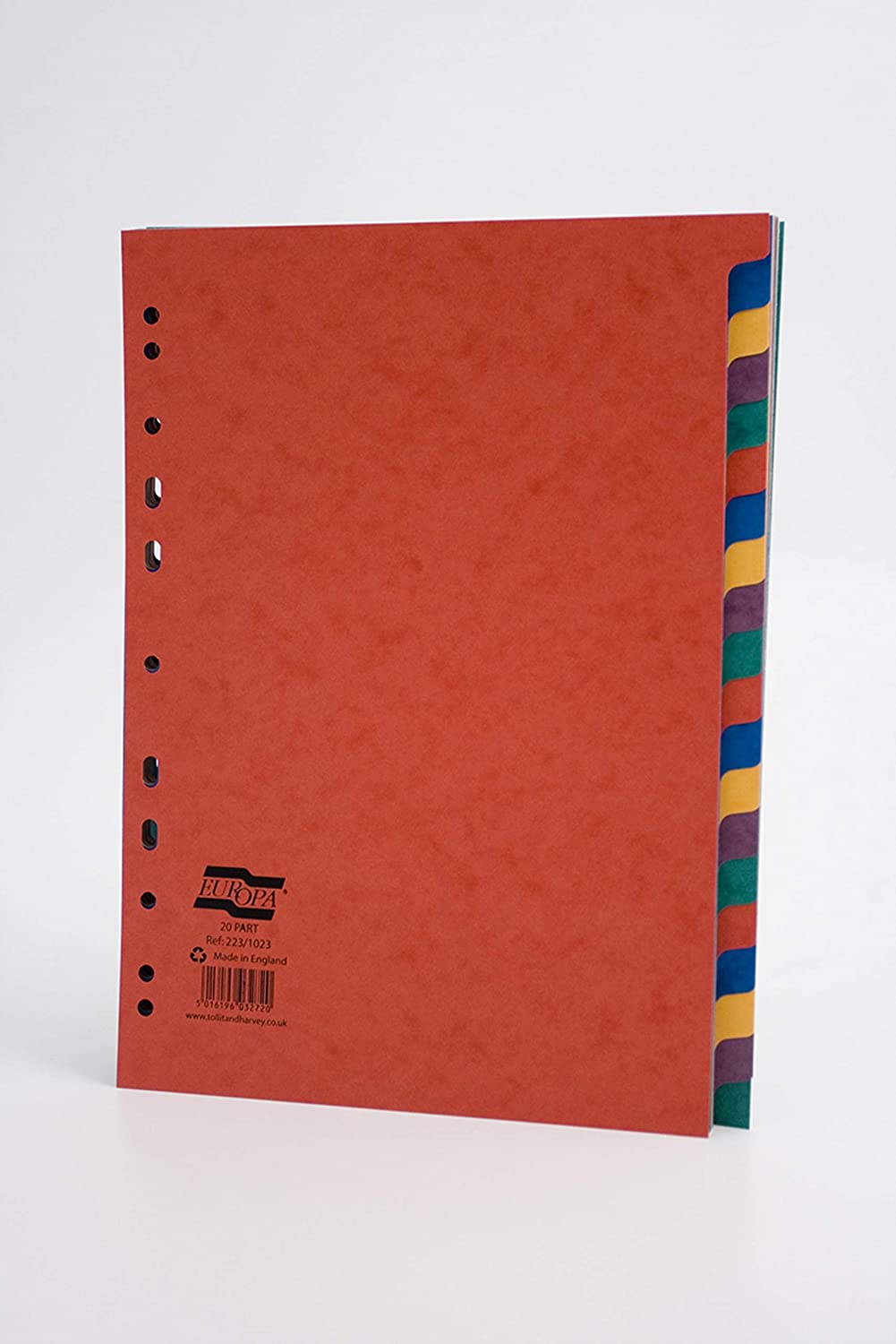 Europa A4 20 Part Strong Pressboard 300gsm Multicoloured Subject Dividers - Made in England