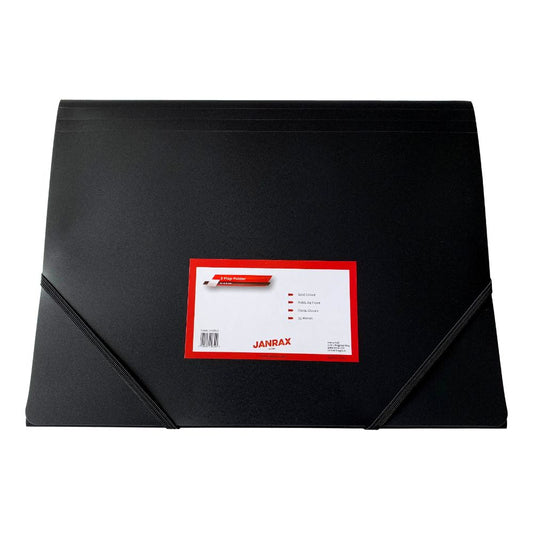 Janrax A4 Black 3 Flap Folder with Elasticated Closure