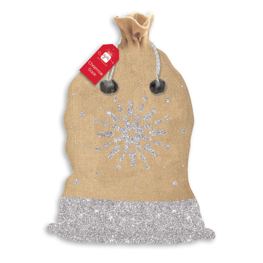 Poly Hessian With Glitter Christmas Sack