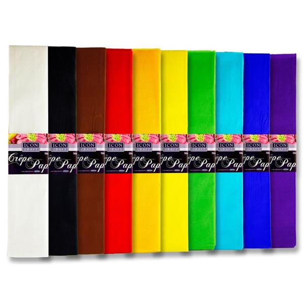 Pack of 10 Assorted 50cm x 2m Crepe Paper by Icon Craft