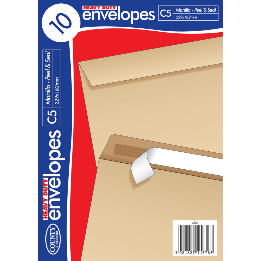 10 C5 Heavy Duty Peel and Seal Manilla Envelopes