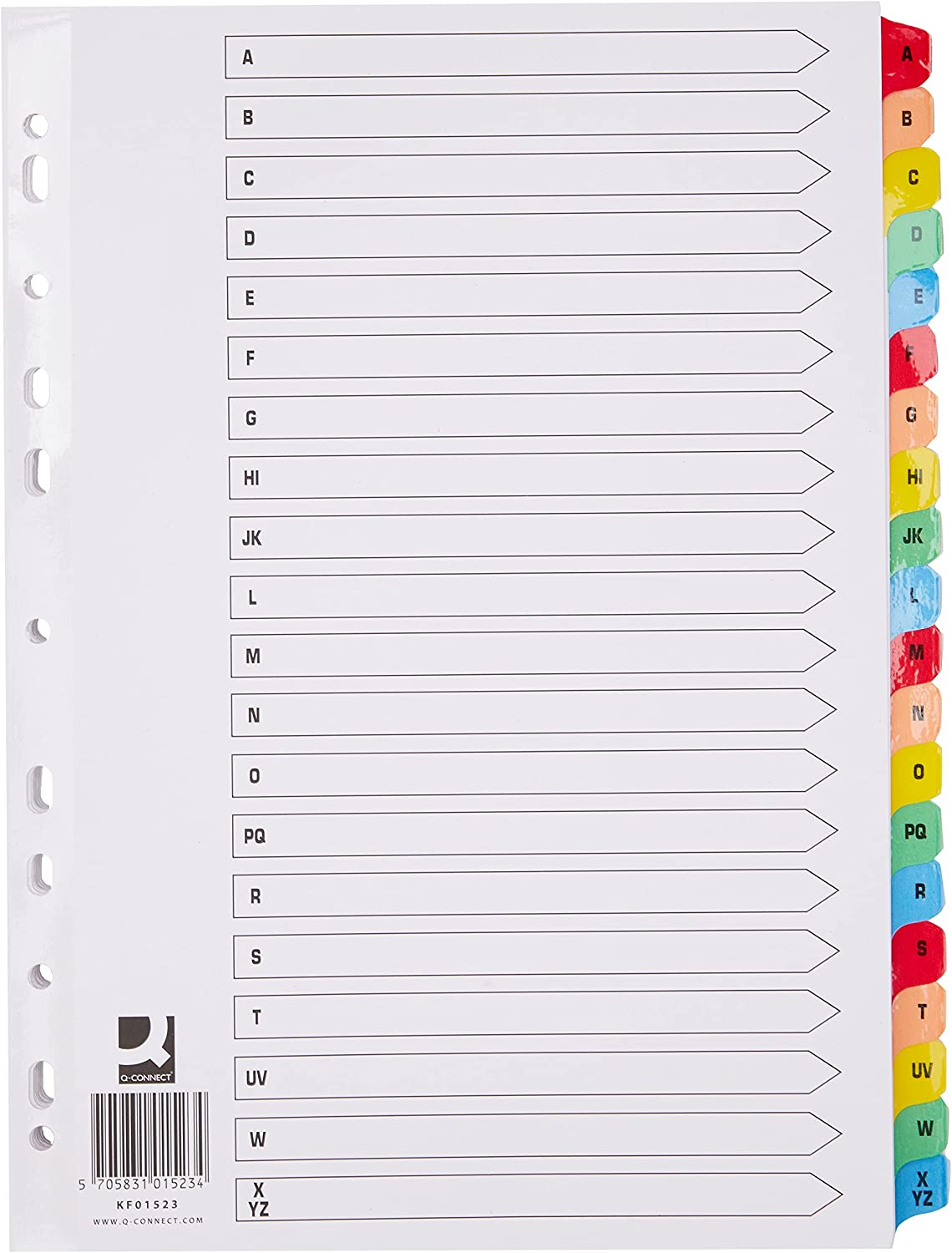 A4 A-Z 20-Part Multi Colour Reinforced Pre-Printed Multi-Punched Index Tabs