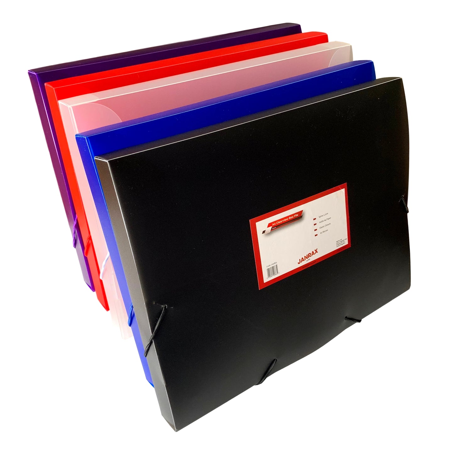 Pack of 10 A4 Clearview Assorted Coloured Box Files with Elastic Closure