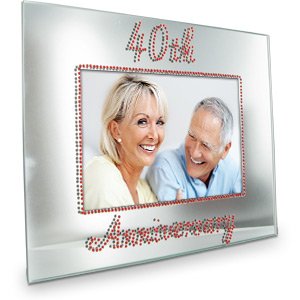 40th Anniversary Mirrored Glass Photo Frame Diamantes Surround