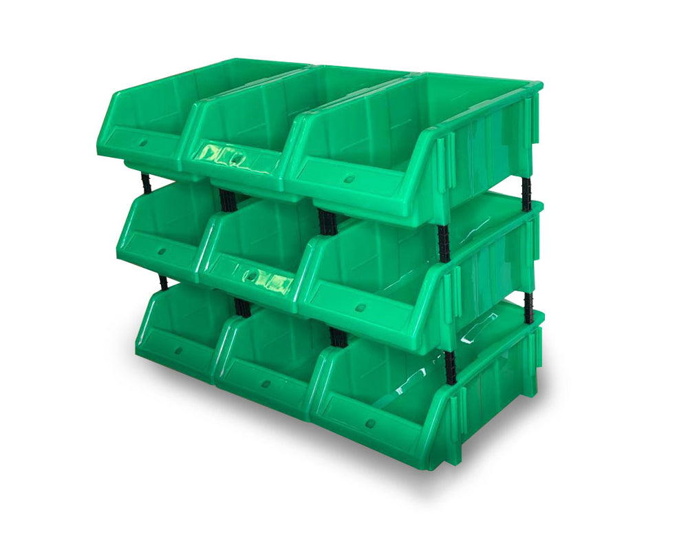 Stackable Green Storage Pick Bin with Riser Stands 325x210x130mm