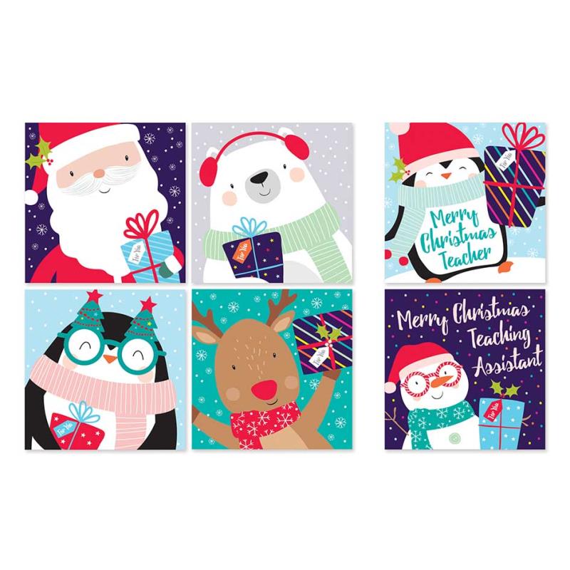 Pack of 30 Cute Characters Design Kids School Christmas Cards