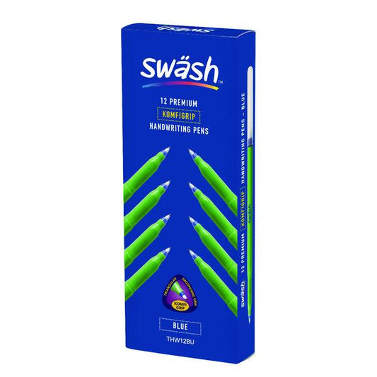 Pack of 12 Swash KOMFIGRIP Handwriting Blue Pens